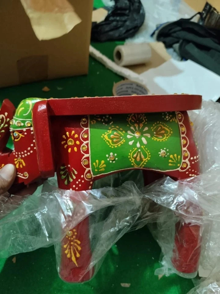 Handmade Wooden Colorful Elephant Shape Floor Side Decorative Stool, Kids Stool - Image 4 of 4