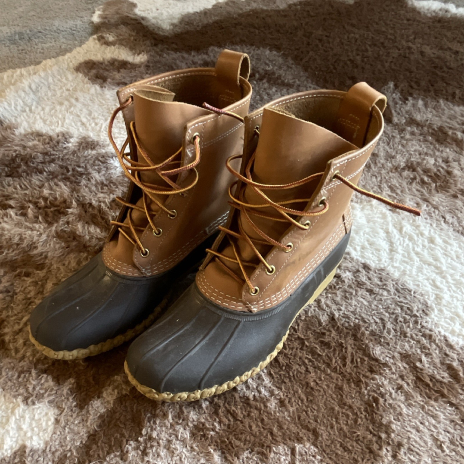 's Waterproof Leather Duck Boots Brown/black Rubber Sole Siz