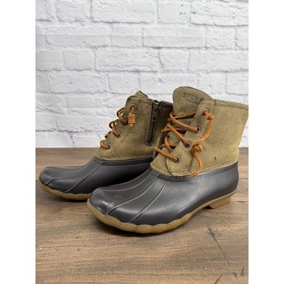 Sperry Saltwater Duck Boots 8.5 Olive Canvas Fleece Lined Rain Hiking Preppy