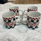 Vintage 1996 Gibson Coca Cola Set Checkered Coffee Mug Cup 12oz Set Of 4