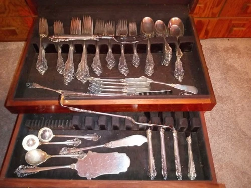 Vintage WALLACE GRANDE BAROQUE 91pc STERLING SILVER Set For 12 + SERVING PIECES