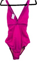 NWT Kona Sol Women  s Boho Crochet Inlay One Piece Swimsuit Size Med Fuchsia Pink