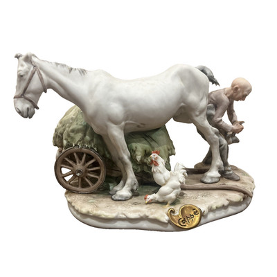 RARE Giuseppe Cappe Horse Shoeing Statue Figurine Italy VINTAGE 1960s READ AS IS
