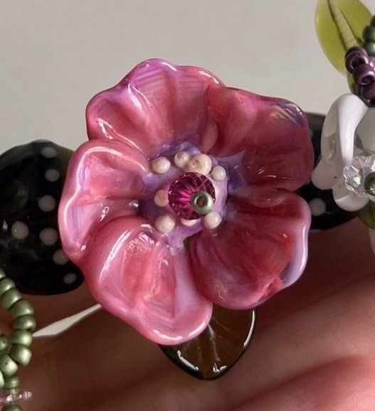 Handcrafted Lampwork Glass Statement Necklace Flo… - image 6