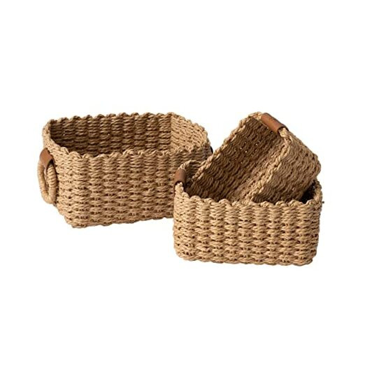 Small Wicker Baskets for Organizing, Recycled Paper Rope Storage Basket