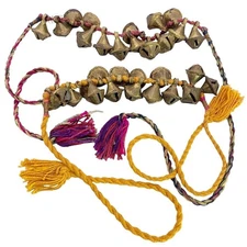 Pair Vintage Gajre Brass Bells Cotton Thread Cord Woven Belly Dance Bells India