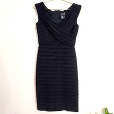 Xscape by Joanna Chen Black Bandage Bodycon Wrap Chiffon Formal Midi Dress 8