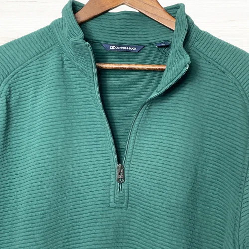 Cutter & Buck 1/4 Zip Pullover Mens XL Green Ribbed Long Sleeve Golf Leisure - Image 4 of 4