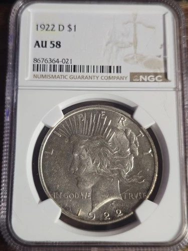 1922-D Peace Dollar $1 NGC AU 58 Silver Coin