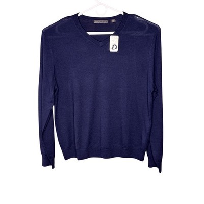 Saks Fifth Avenue Sweater Merino Wool  Mens XXL Blue Crew Neck Long Sleeve New