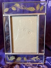 Vintage Leaded Glass Pressed Dried Flowers Tabletop Picture Frame