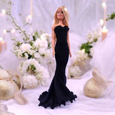 Robe de soirée sirène extra longue pour poupées Barbie, robe Barbie, fait main - Photo 1/4