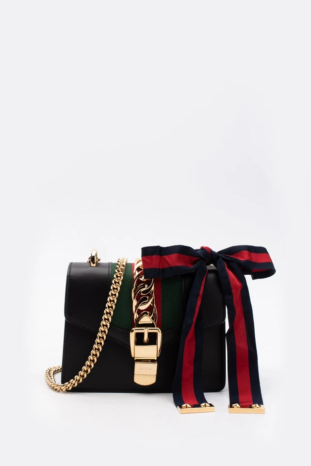 RRP €2195 GUCCI SYLVIE Leather Crossbody Bag Web Stripe & Chain Trim Bow Detail - image 2 of 4