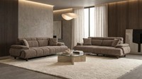 Sofa Set 2X 3-Sitzer Modern Braun Boucle Luxus Design Garnitur Neu