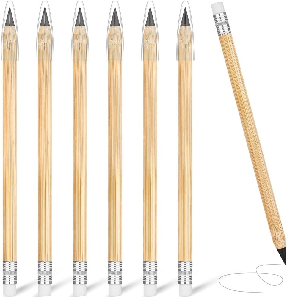 AUAUY 6 PCS Inkless Pencil, Infinity Everlasting Pencil with Rubbers on The End