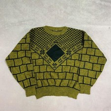 Vintage Knitted Jumper Abstract Patterned Grandad Knit Sweater Men's L