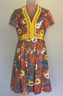 Vintage 1960s Elinor Simmons Malcolm Starr Textured Floral Mod ALine Dress Small