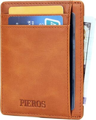 PIEROS - Slim Minimilist RFID Blocking Wallets for Men, Genuine Full Grain Leath
