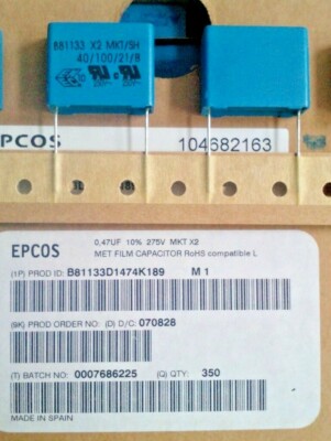 200 Stück Folienkondensatoren - 0,47uF - 275V - 10% - MKT - RM22,5 - Epcos