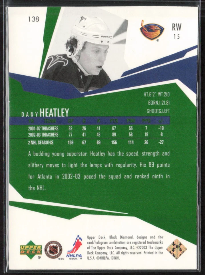 2003-04 Upper Deck Black Diamond #138 Dany Heatley Green /100 - Image 2 of 2