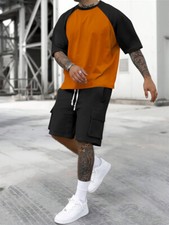 Mens Tracksuit 2-Piece Set Short Sleeve T Shirts Shorts Sweatsuit Outfit Set