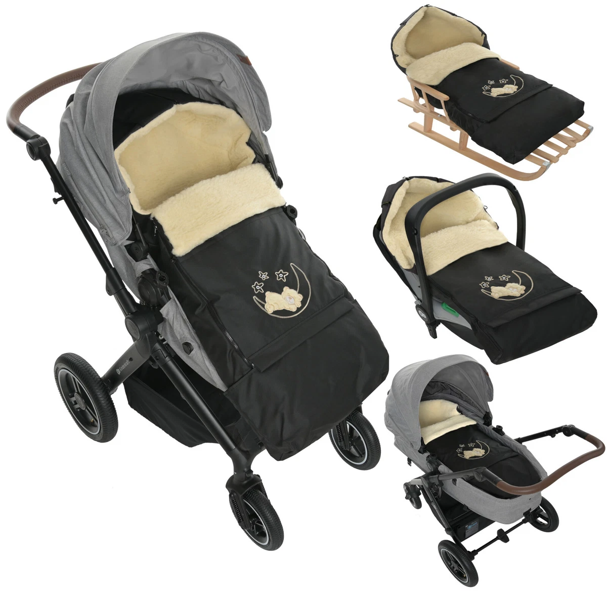 lammfellsäcke für kinderwagen Baby-Kinderwagenfußsack mit Lammfell 95x45 cm - Merino main image 1