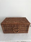 wicker picnic basket 20" vintage woven rattan suitcase style lid handmade — photo 7