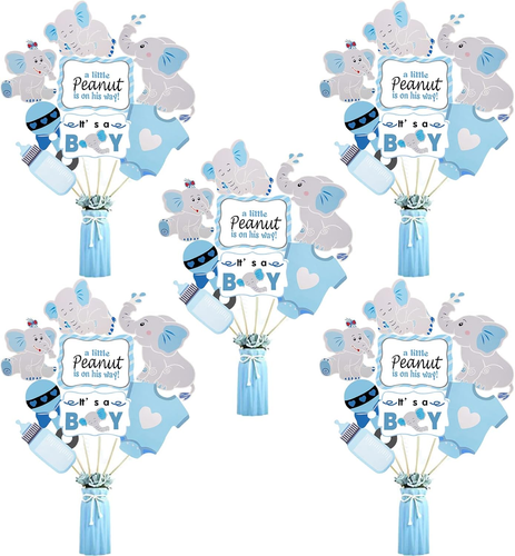 24Pcs Blue Elephant Centerpiece Sticks, Baby Boy It'S a Boy Table Topper Decorat