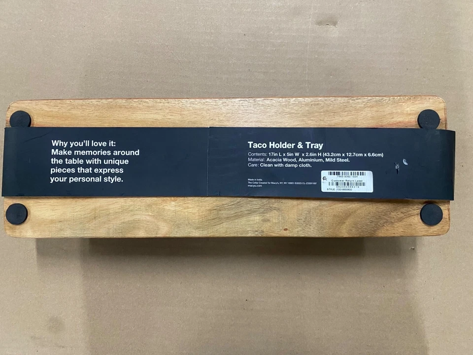 The Cellar Brown Southwest Cactus-Handled Wood Taco Tray NEW - Image 2 of 3