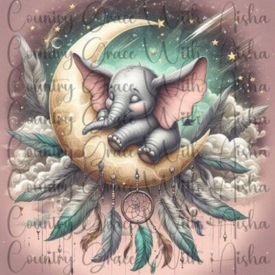 20oz Skinny Tumbler Sublimation Transfer Elephant Moon Ready To Press