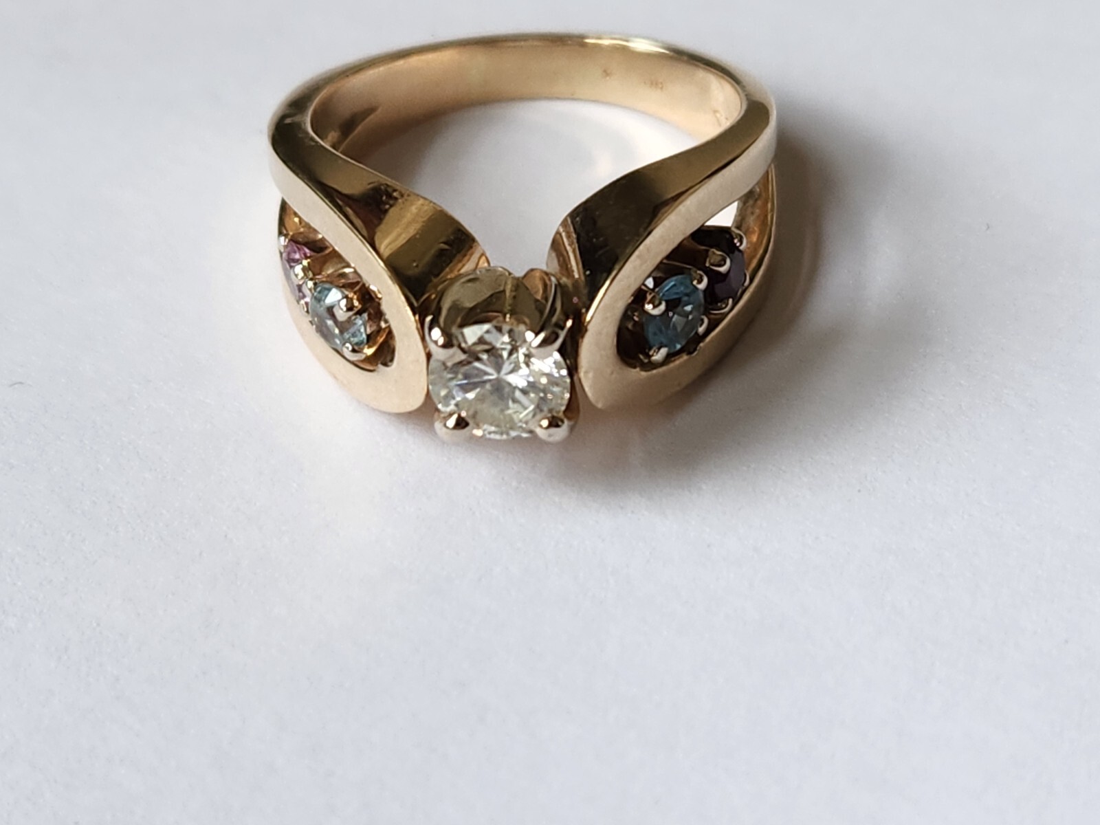 14K Solid Gold Diamond Solitaire Multi-Colored Ge… - image 6