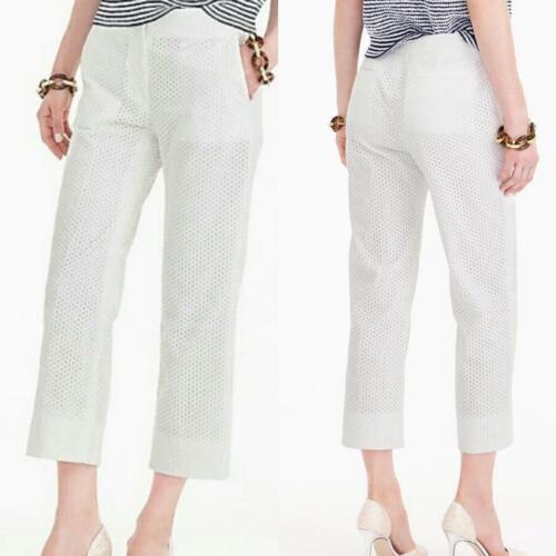 J.Crew Women's Sz 000P White Eyelet Patio Pants Ankle Crop  - Picture 1 of 6