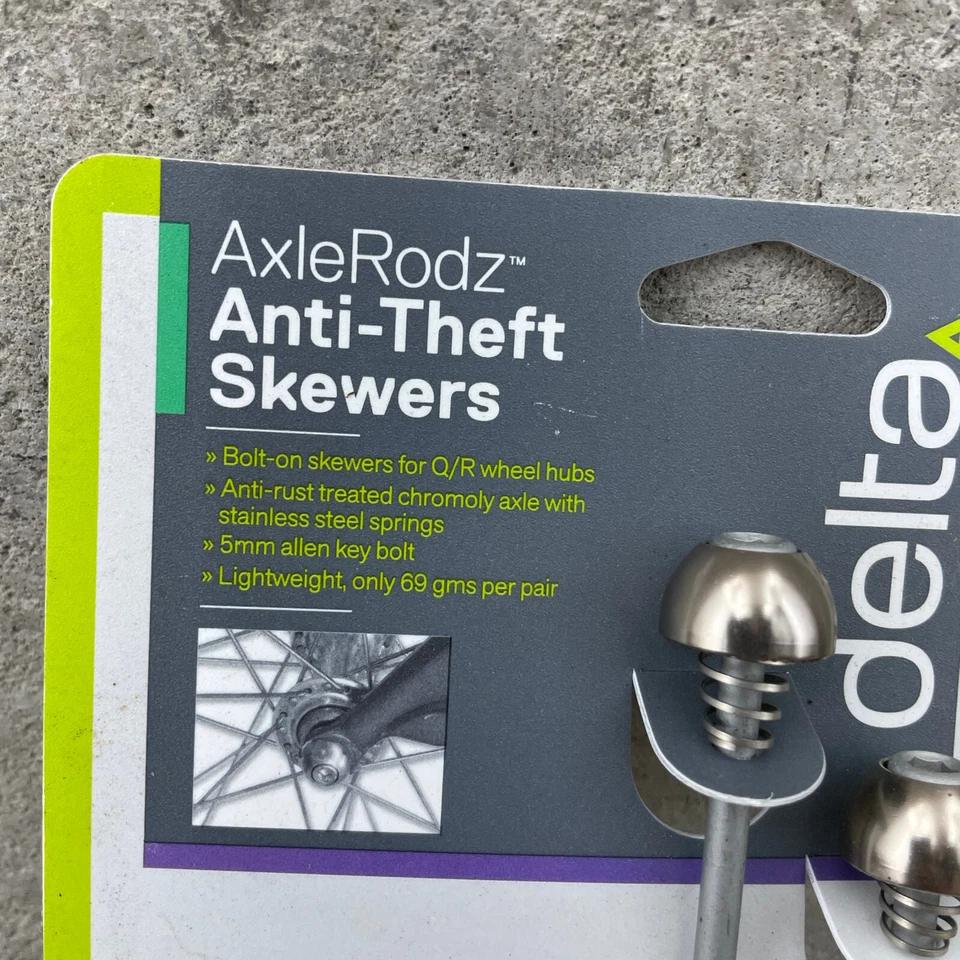 Vintage Delta AxleRodz Wheel Skewer Set Front Rear Anti Theft Silver Axle Rodz - Image 3 of 4