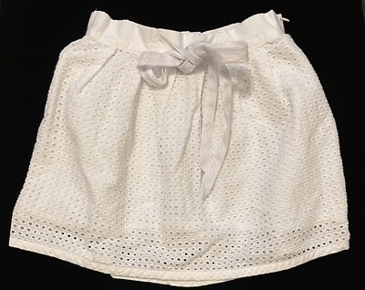 Fendi Girls White Eyelet Lined Skirt Tie Waist Designer Preppy Capsule Boho 4A