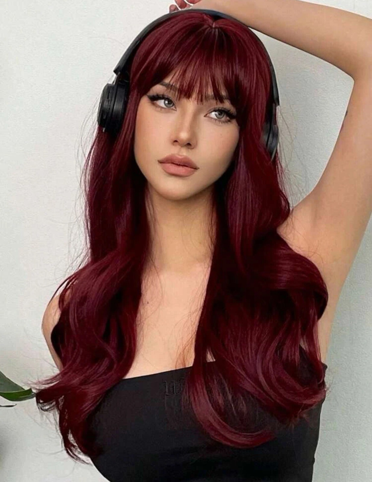 Perruque synthétique rouge wig femme longue bouclée ondulée pour relooking