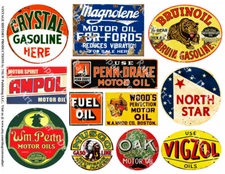 Oil Label REPRODUCTION Sticker Sheet, 12 Gas Signs, Motor Oil, Automobile Decals