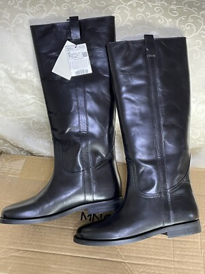 Mango MNG Women's Leather High-Leg Boots - Black Women Sz 10