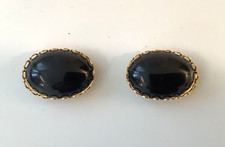 Vintage Shoe Clips Black Oval Bead Gold Tone Finish 367