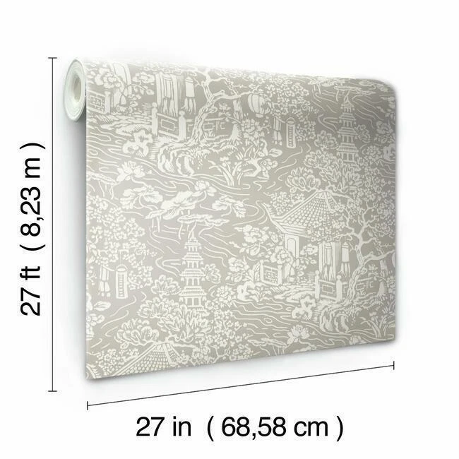 Papel pintado Chinoiserie beige blanco, perno de 60 pies cuadrados Foto 3 de 4