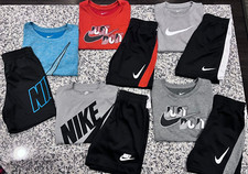 NWT NIKE BOY TODDLER 2 pc SET DRI-FIT GRAY BLUE RED SHORT SLEEVE BLACK SHORTS 4T