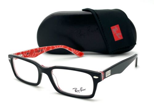 Ray Ban RX5206 2479 Black on texture Red / Demo Lens 52mm Eyeglasses RB5206