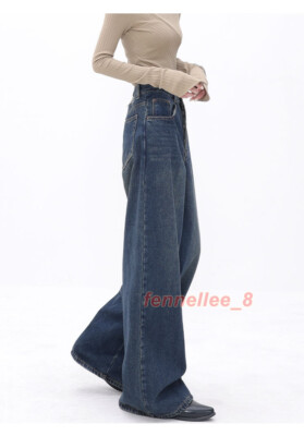 Vintage Style Women Flare Wide Leg Jeans Baggy Denim Pants High