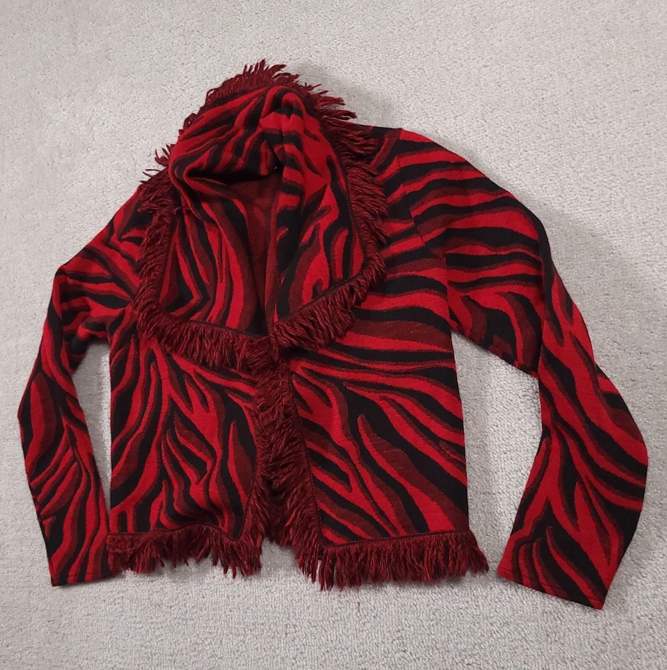 Cárdigan Chico's para mujer talla pequeña 0 mezcla de lana flecos frente abierto suéter rojo Foto 2 de 4