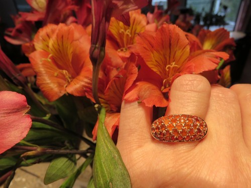 Solid 14k Yellow Gold Natural Red-Orange Mexican Fire Opal Band Ring 10 * 6.1gr - Picture 2 of 13