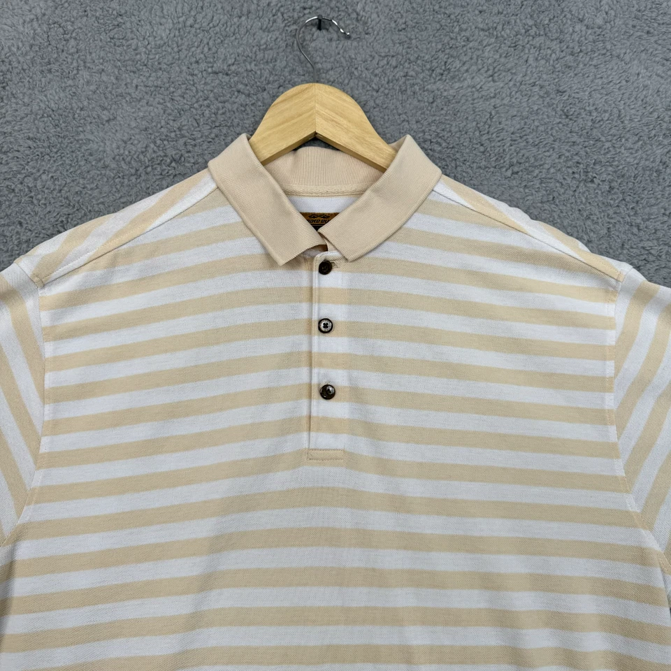 Polo de Golfe Snake Eyes para Homens Tamanho Grande Bege Branco Listrado Logo dos Jogadores Golfe - Imagem 3 de 4