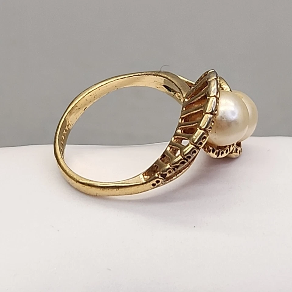 Anillo de perlas de imitación doble relleno de oro de 14 quilates ESPO 6,75 Foto 3 de 4
