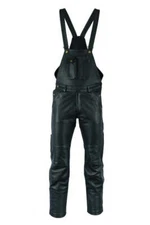 Men's Real Leather Dungaree Motorcycle with Bib and Brace Cowhide Leather Pant