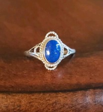 Sterling Silver LAPIS LAZULI Ring, 9x7mm Oval With Rope Border, Size 8.25