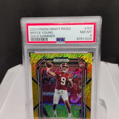 2023 Panini Prizm Draft Picks Bryce Young 101 Gold Shimmer PSA NM-MT 8