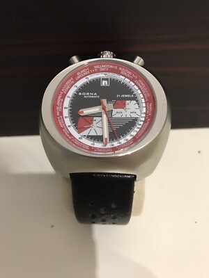 Montre Automatique Sorna Bullhead Rétro - Boîtier 48 Mm Acier, Bracelet Cuir Noir - Neuf Sans étiquette